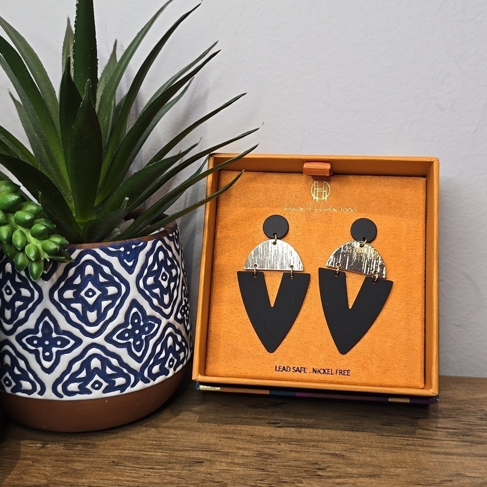 House of Harlow 1960 - Black & Gold Geometric Boho Vibe Statement Earrings​​​​​​